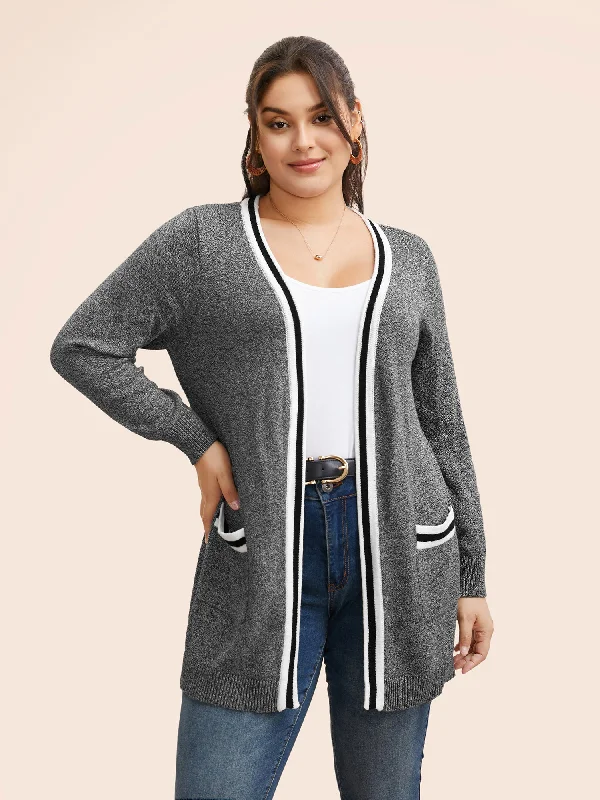 oversized women cardigan for a trendy and cozy lookHeather Contrast Striped Pocket Cardigan oversized women cardigan for a trendy and cozy lookHeather Contrast Striped Pocket Cardigan