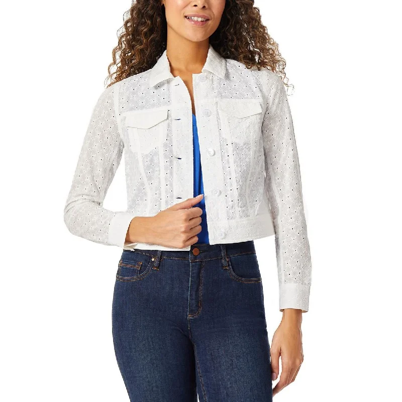 Checkered women's wool coats in a classic pattern for a timeless styleJones New York Womens Petites Eyelet Long Sleeve Trucker Jacket Checkered women's wool coats in a classic pattern for a timeless styleJones New York Womens Petites Eyelet Long Sleeve Trucker Jacket