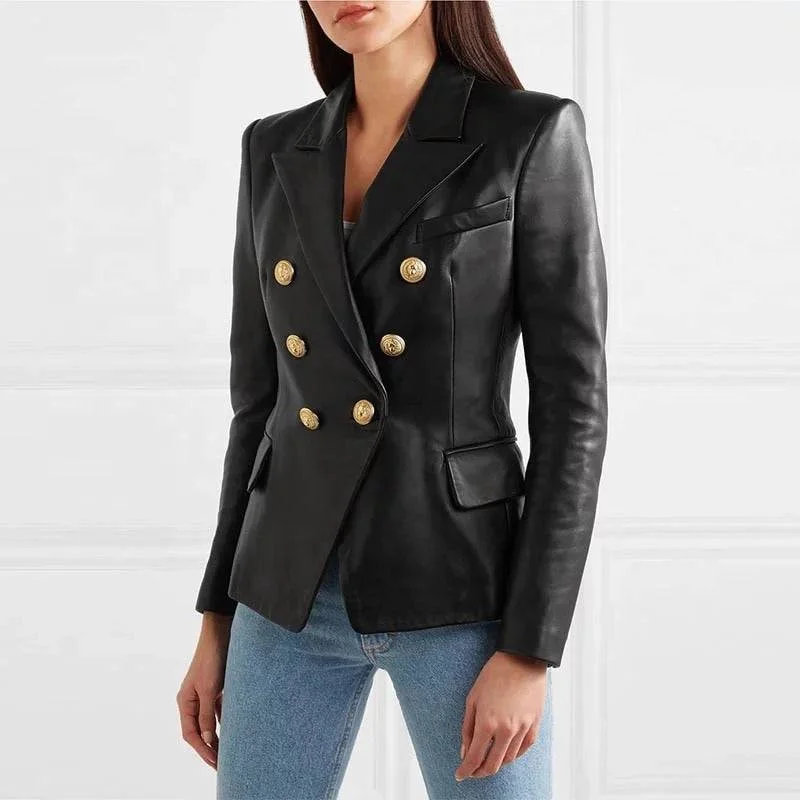 Plus Size Women's Embroidered Blazers in Floral Patterns for a Feminine TouchLambskin Leather Gold Trimmed Blazer Jacket Plus Size Women's Embroidered Blazers in Floral Patterns for a Feminine TouchLambskin Leather Gold Trimmed Blazer Jacket