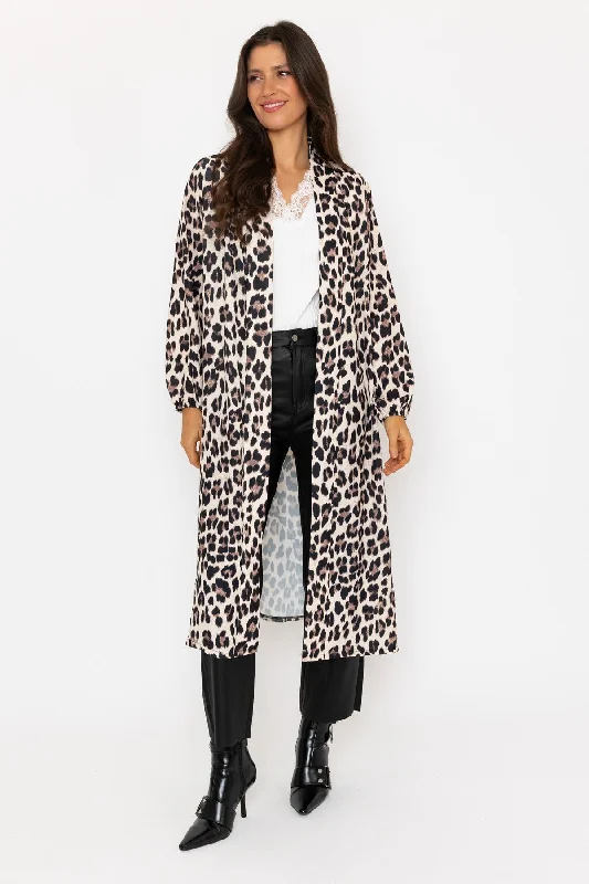 machine washable women cardigan for easy careLong Leopard Print Cover Up Cardigan