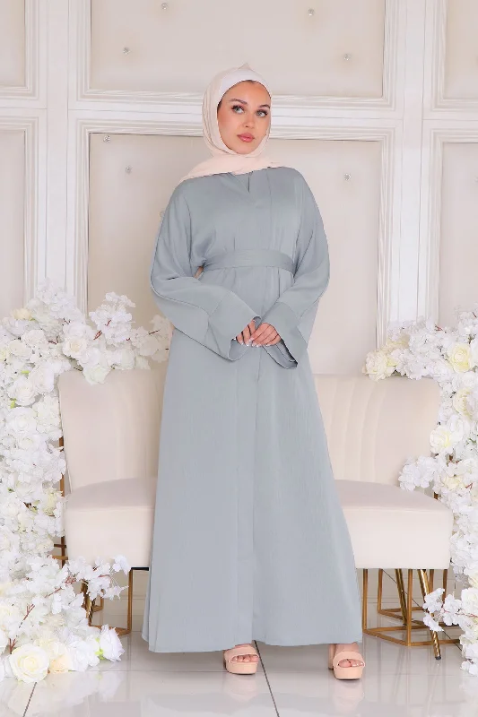cashmere blend women cardigan for a luxurious feelMariah Textured Essential Open Abaya- Mint Gray