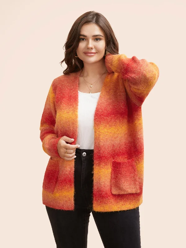 open front women cardigan for easy stylingOmbre Contrast Patch Pocket Cardigan