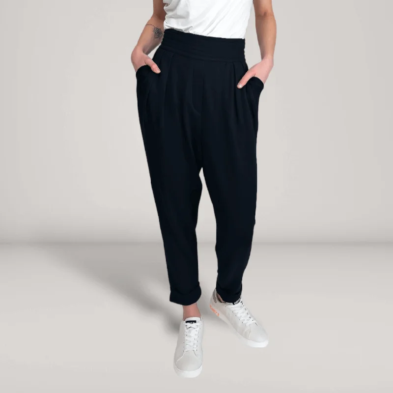 Women's pea coats with brass buttons for a nautical - inspired stylePleated Fine French Terry Tapered Track Pants | Obsidian Women's pea coats with brass buttons for a nautical - inspired stylePleated Fine French Terry Tapered Track Pants | Obsidian
