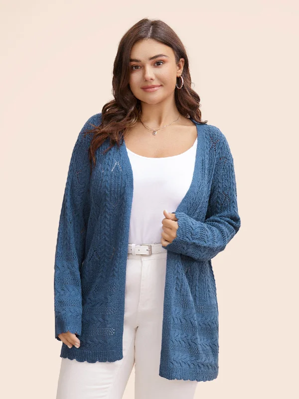 oversized women cardigan for a trendy and cozy lookSolid Scalloped Trim Cable Knit Cardigan oversized women cardigan for a trendy and cozy lookSolid Scalloped Trim Cable Knit Cardigan