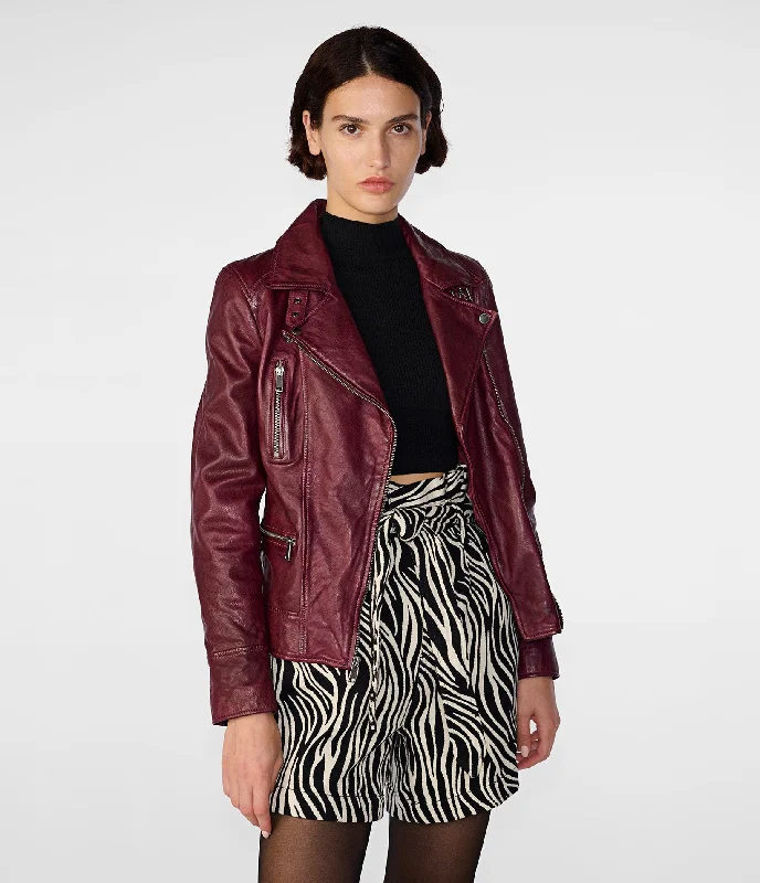 Women's long - sleeve wool coats in a houndstooth pattern for a classic charmMarissa Moto Jacket Asymmetric Women's long - sleeve wool coats in a houndstooth pattern for a classic charmMarissa Moto Jacket Asymmetric
