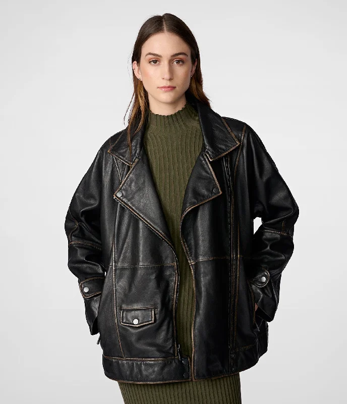 Mid - length women's down coats in a slim fit for a modern and sleek appearanceBrielle Oversized Leather Moto Jacket Mid - length women's down coats in a slim fit for a modern and sleek appearanceBrielle Oversized Leather Moto Jacket