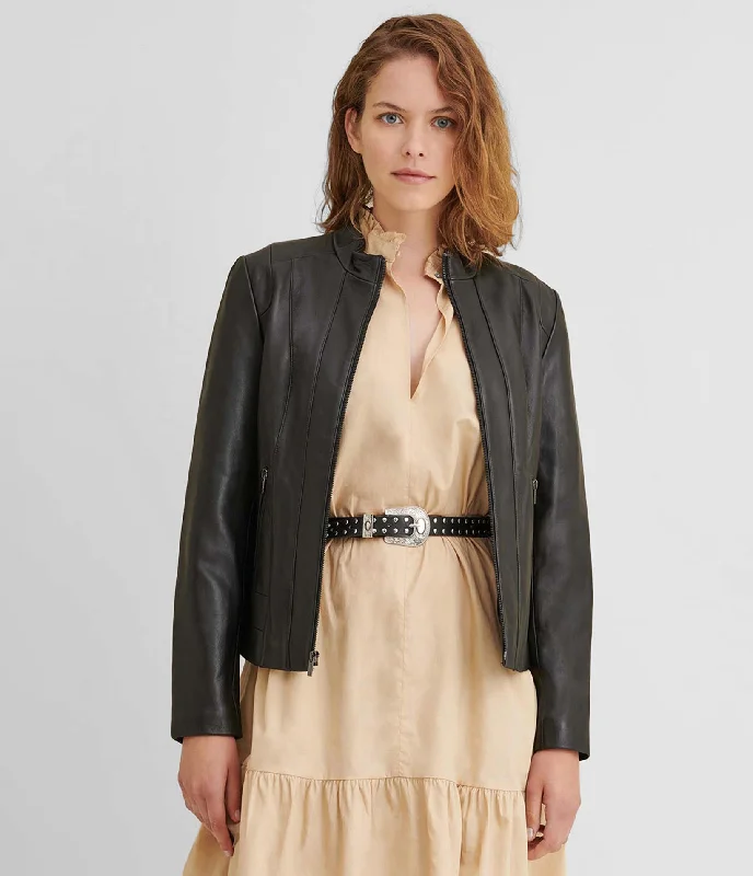 Women's longline double - breasted camel coats for a sophisticated lookJulia Leather Scuba Jacket Women's longline double - breasted camel coats for a sophisticated lookJulia Leather Scuba Jacket