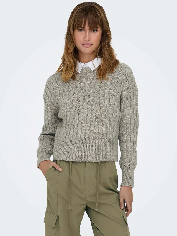Plus Size Women's Belted Cable Knit SweatersAgnes High-Neck Pullover