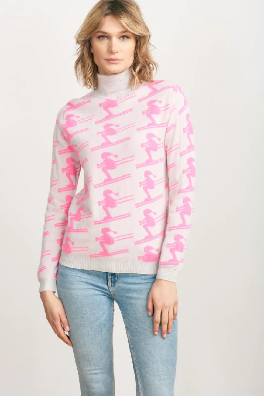 Plus Size Women's Side - Slit Sweaters in Bold SolidsAll Over Cashmere Ski Roll Neck in Fog and Neon Pink Plus Size Women's Side - Slit Sweaters in Bold SolidsAll Over Cashmere Ski Roll Neck in Fog and Neon Pink