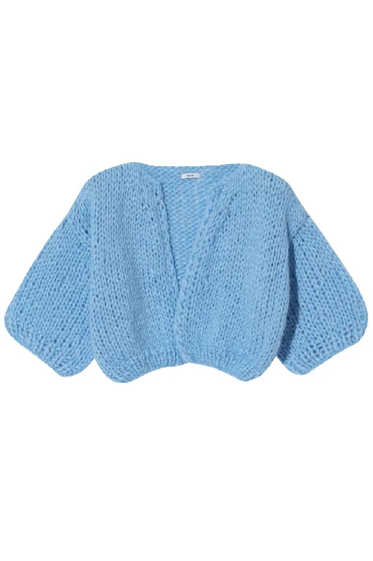 Bell - Sleeve Women's Mohair - Wool Blend SweatersAlpaca SS Alaskan Blue Cardi