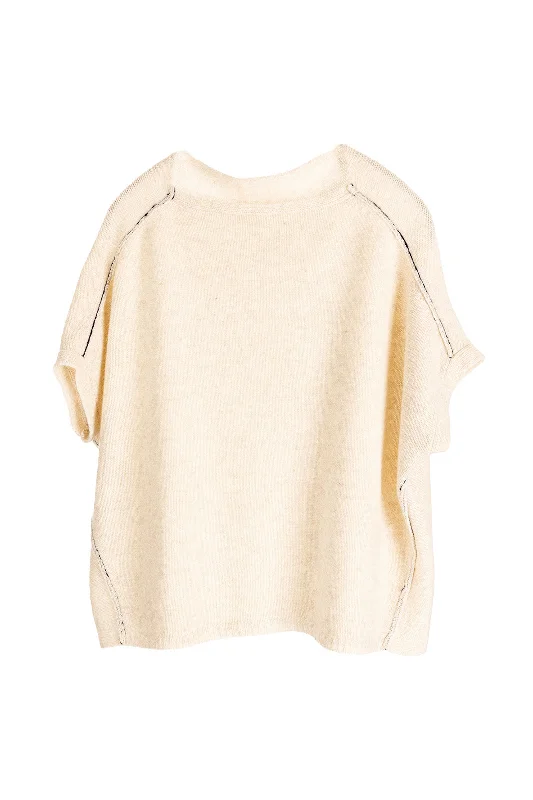 V - Neck Women's Ribbed Wool Sweaters for FallBateau Natural Popover