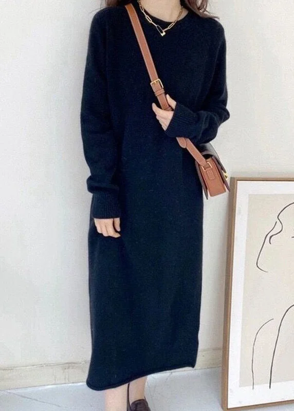 Empire Waist Women's Alpaca Wool Sweater Dresses in Earthy TonesBlack O-Neck Maxi Cashmere Knit Dress Long Sleeve Empire Waist Women's Alpaca Wool Sweater Dresses in Earthy TonesBlack O-Neck Maxi Cashmere Knit Dress Long Sleeve