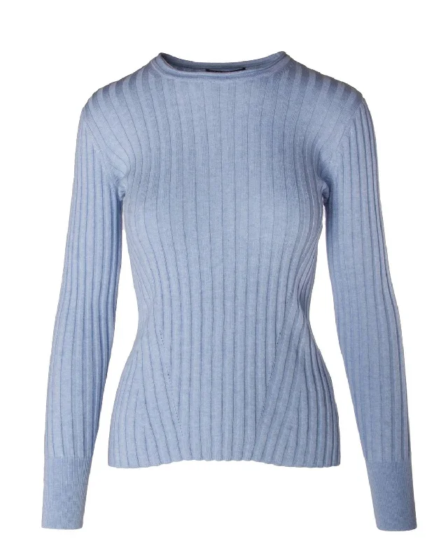 Split - Hem Women's Linen Blend Sweaters for SpringBlair Rib Sweater In Weekend Blue Split - Hem Women's Linen Blend Sweaters for SpringBlair Rib Sweater In Weekend Blue