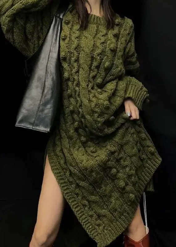Mock Neck Women's Angora Blend Sweater Dresses in Solid ColorsBoutique Green O-Neck Side Open Cable Knit Sweaters Dress Long Sleeve Mock Neck Women's Angora Blend Sweater Dresses in Solid ColorsBoutique Green O-Neck Side Open Cable Knit Sweaters Dress Long Sleeve