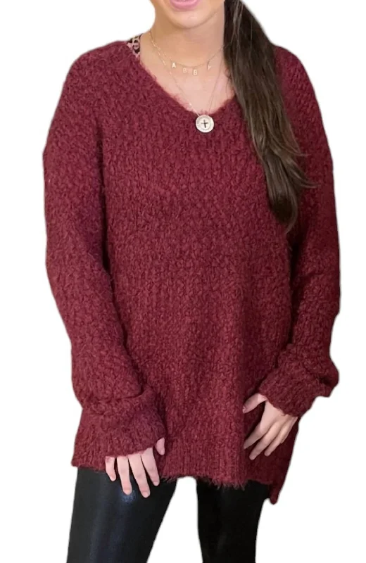 Short Sleeve Women's Cotton Blend Sweaters in Pastel ColorsCabernet Chunky Sweater In Burgundy Short Sleeve Women's Cotton Blend Sweaters in Pastel ColorsCabernet Chunky Sweater In Burgundy