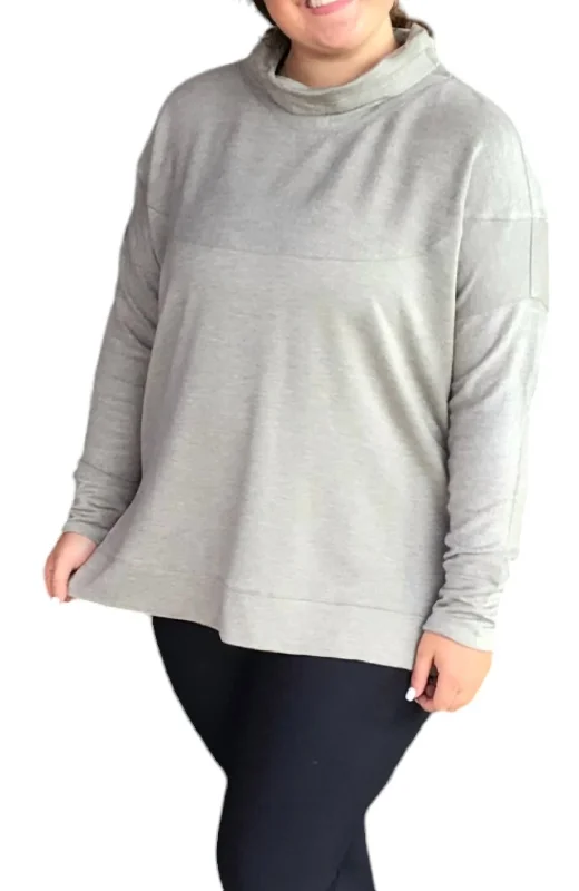 Button - Down Women's Shetland Wool Sweaters in Traditional PatternsCassie Funnel Drop Shoulder Sweater In Grey Button - Down Women's Shetland Wool Sweaters in Traditional PatternsCassie Funnel Drop Shoulder Sweater In Grey
