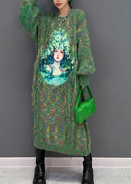 Empire Waist Women's Alpaca Wool Sweater Dresses in Earthy TonesCasual Green O-Neck Print Knit Holiday Maxi Sweaters Dress Winter Empire Waist Women's Alpaca Wool Sweater Dresses in Earthy TonesCasual Green O-Neck Print Knit Holiday Maxi Sweaters Dress Winter