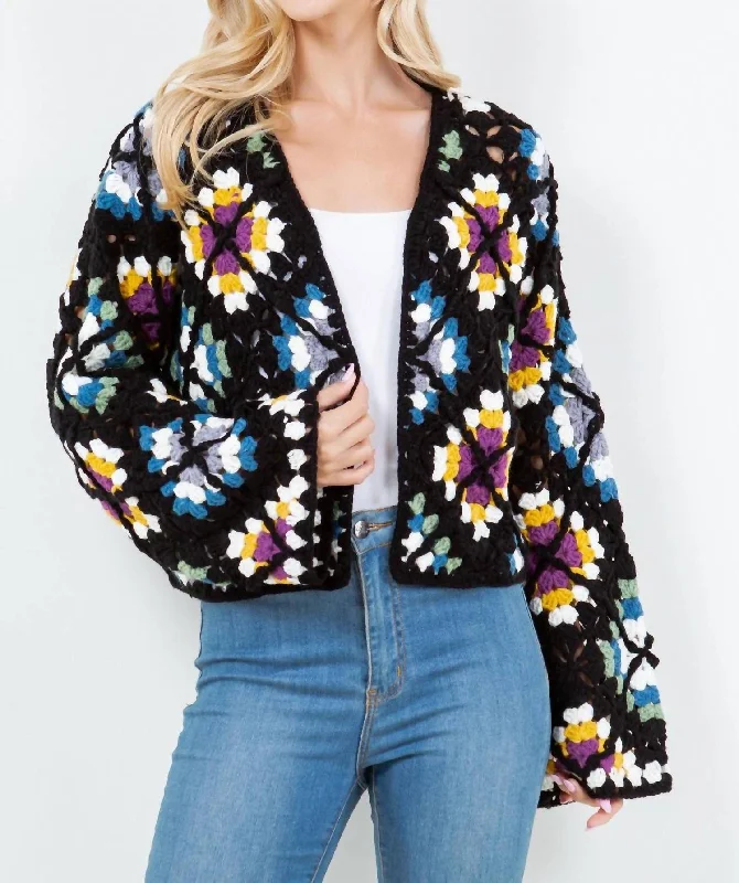 Bell - Sleeve Women's Mohair - Wool Blend SweatersDaisy Crochet Sweater In Multi