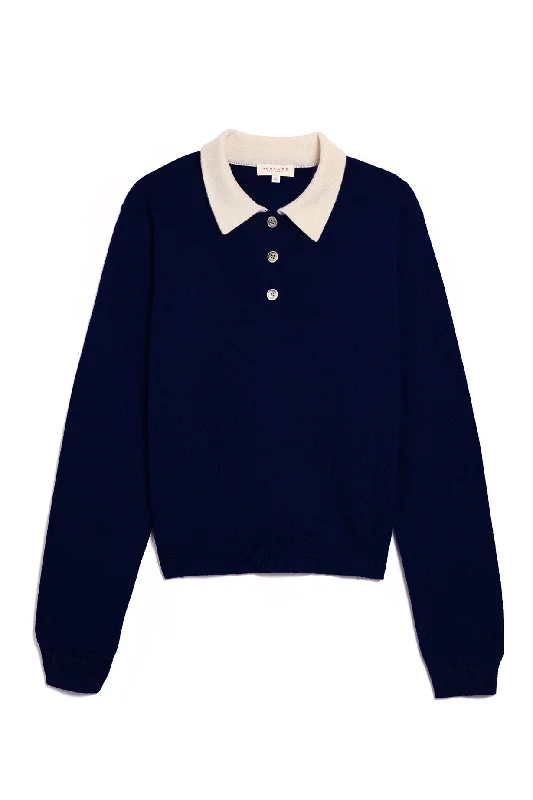 Sleeveless Women's Silk - Trimmed Sweaters for SummerEden Navy Cashmere Polo
