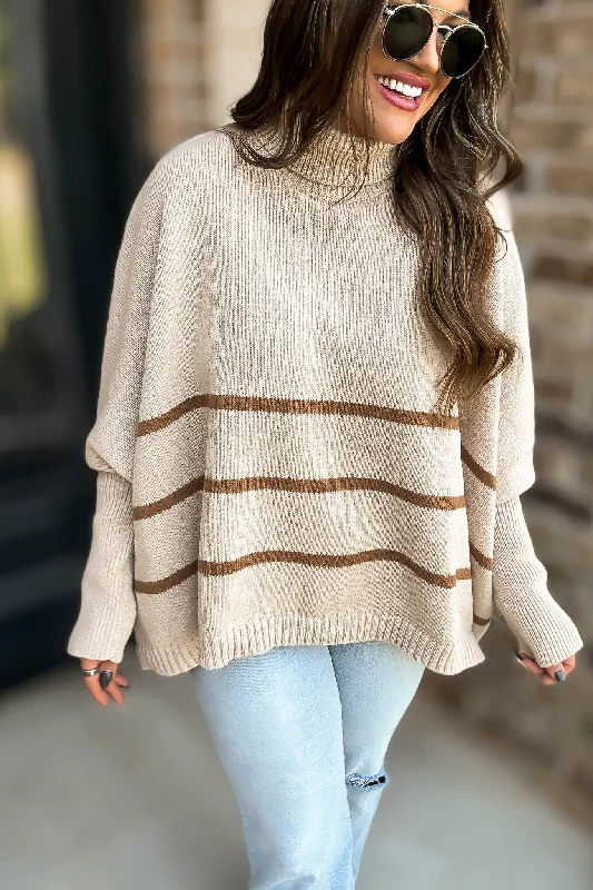 Plus Size Women's Sequined Sweaters for Special OccasionsElizabeth Turtleneck Cream and Stripe Sweater Plus Size Women's Sequined Sweaters for Special OccasionsElizabeth Turtleneck Cream and Stripe Sweater
