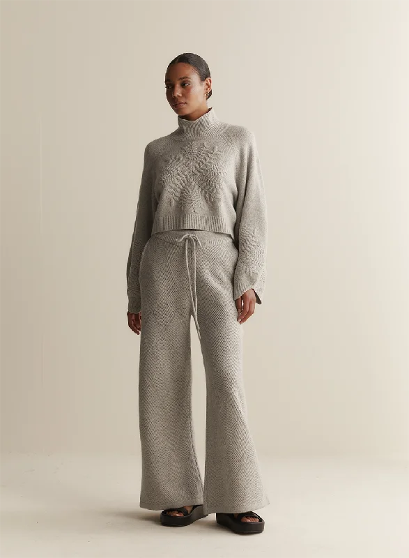 Women's Long Sleeve Turtleneck Cashmere SweatersElizabeth Wool Quilt Knit Pant | Grey Marle Women's Long Sleeve Turtleneck Cashmere SweatersElizabeth Wool Quilt Knit Pant | Grey Marle