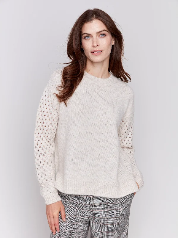 V - Neck Women's Ribbed Wool Sweaters for FallFishnet Sleeve Crew Neck Sweater - Almond V - Neck Women's Ribbed Wool Sweaters for FallFishnet Sleeve Crew Neck Sweater - Almond