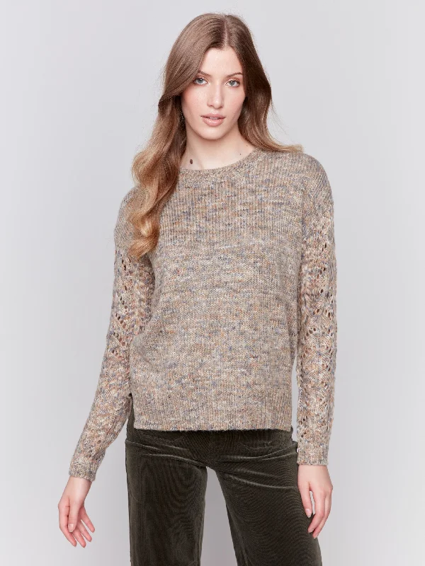 Plus Size Women's Belted Cable Knit SweatersFishnet Sleeve Crew Neck Sweater - Spruce Plus Size Women's Belted Cable Knit SweatersFishnet Sleeve Crew Neck Sweater - Spruce
