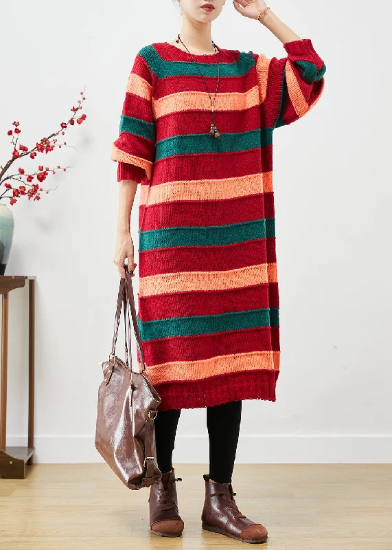 Knee - Length Women's Wool Blend Sweater Dresses in Neutral ColorsFrench Colorblock Oversized Striped Knit Sweater Dress Fall Knee - Length Women's Wool Blend Sweater Dresses in Neutral ColorsFrench Colorblock Oversized Striped Knit Sweater Dress Fall
