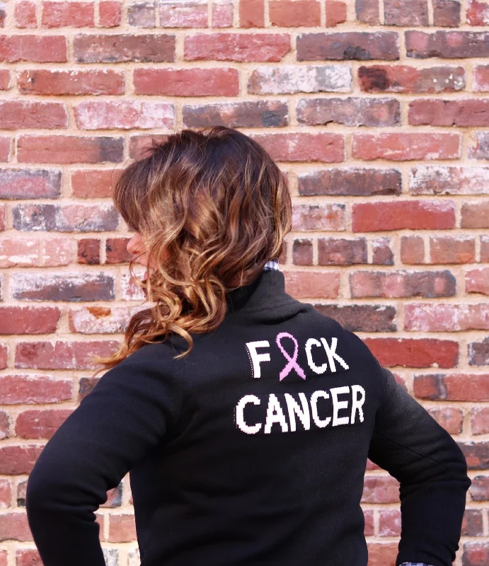 Plus Size Women's Ruffled Hem Sweaters in Floral PrintsFuck Cancer Zip Up- 25% of each sale goes to Runway For Recovery