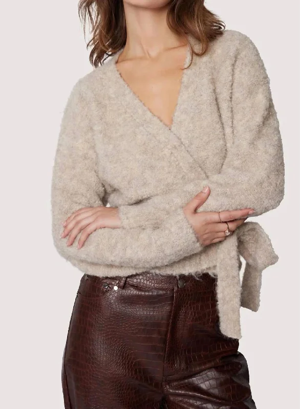 Plus Size Women's Belted Cable Knit SweatersGabriella Wrap Sweater In Oatmeal