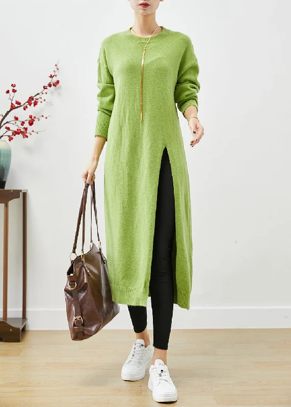 Plus Size Women's Long Sleeve Cable Knit Sweater DressesGrass Green Oversized Knit Sweater Dress Side Open Fall Plus Size Women's Long Sleeve Cable Knit Sweater DressesGrass Green Oversized Knit Sweater Dress Side Open Fall