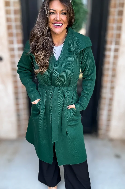 Plus Size Women's Ruffled Hem Sweaters in Floral PrintsHunter Green Open Knit Sweater Coat With Ribbon Waist Plus Size Women's Ruffled Hem Sweaters in Floral PrintsHunter Green Open Knit Sweater Coat With Ribbon Waist