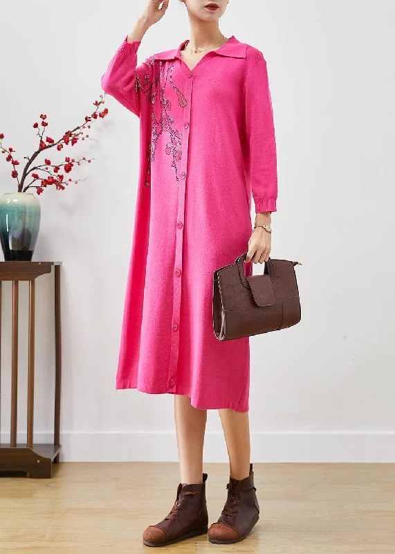 Longline Women's Mohair Sweater Dresses in a Loose FitItalian Rose Print Button Down Knit Long Dress Fall Longline Women's Mohair Sweater Dresses in a Loose FitItalian Rose Print Button Down Knit Long Dress Fall