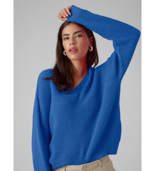 Plus Size Women's Side - Slit Sweaters in Bold SolidsLeanna V-Neck Short Pullover