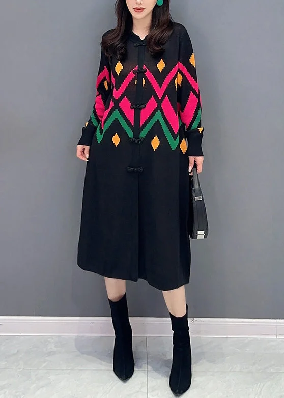 V - Neck Women's Ribbed Sweater Dresses with Belt for a Defined WaistLoose Black O-Neck Button Patchwork Knit Dress Fall V - Neck Women's Ribbed Sweater Dresses with Belt for a Defined WaistLoose Black O-Neck Button Patchwork Knit Dress Fall