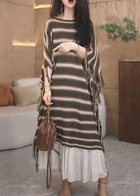 Plus Size Women's Long Sleeve Cable Knit Sweater DressesLoose Striped Tasseled Patchwork Knit Long Dresses Fall Plus Size Women's Long Sleeve Cable Knit Sweater DressesLoose Striped Tasseled Patchwork Knit Long Dresses Fall
