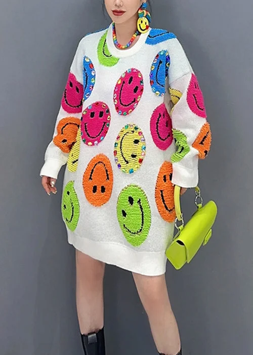 Sleeveless Women's Silk Blend Sweater Dresses for a Sophisticated LookLoose White O Neck Embroideried Patchwork Knit Mid Dress Fall Sleeveless Women's Silk Blend Sweater Dresses for a Sophisticated LookLoose White O Neck Embroideried Patchwork Knit Mid Dress Fall