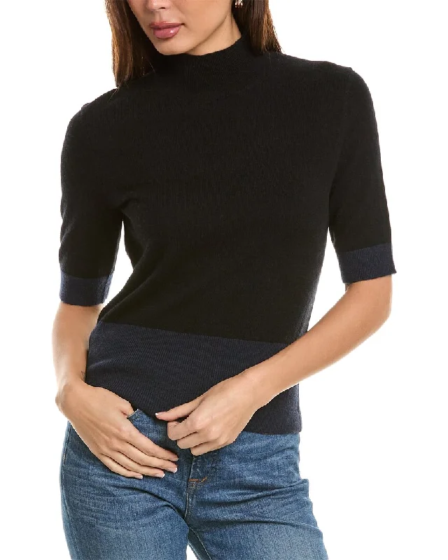 Plus Size Women's Turtleneck Sweater Dresses with Side SlitsMagaschoni Mock Neck Two-Tone Cropped Cashmere Pullover Plus Size Women's Turtleneck Sweater Dresses with Side SlitsMagaschoni Mock Neck Two-Tone Cropped Cashmere Pullover