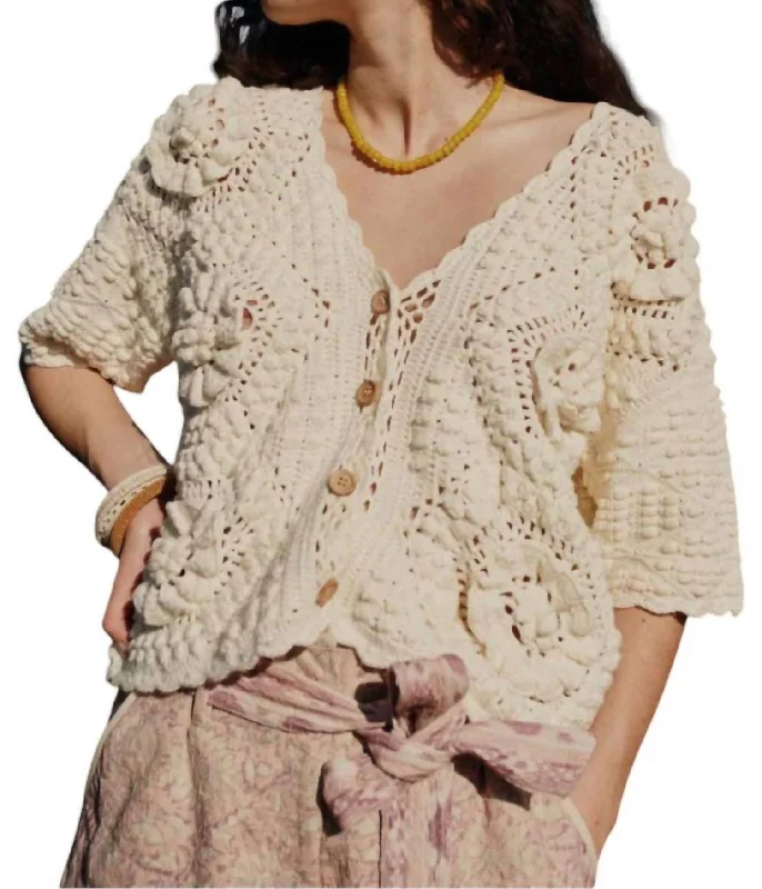 Plus Size Women's Long Sleeve Cable Knit Sweater DressesMallyra Cardigan In Cream