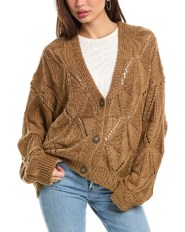 Mock Neck Women's Angora Blend Sweater Dresses in Solid ColorsMaronie Pointelle Cardigan Mock Neck Women's Angora Blend Sweater Dresses in Solid ColorsMaronie Pointelle Cardigan