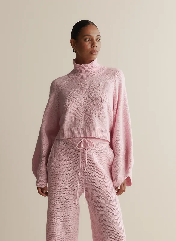 Button - Down Women's Shetland Wool Sweaters in Traditional PatternsNatasha Wool Embroidery Knit | Dahlia Pink Marle Button - Down Women's Shetland Wool Sweaters in Traditional PatternsNatasha Wool Embroidery Knit | Dahlia Pink Marle