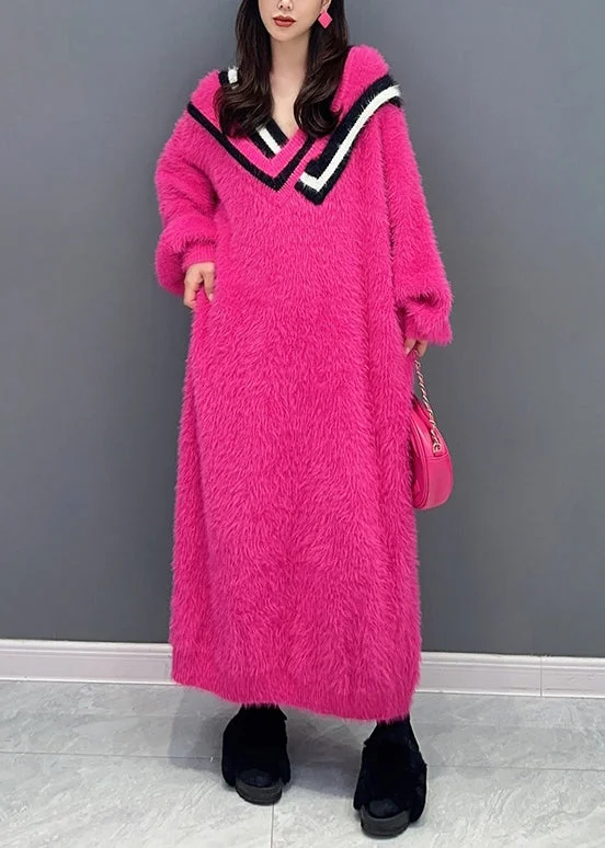 Plus Size Women's Turtleneck Sweater Dresses with Side SlitsNew Rose V Neck Patchwork Mink Velvet Maxi Dresses Long Sleeve Plus Size Women's Turtleneck Sweater Dresses with Side SlitsNew Rose V Neck Patchwork Mink Velvet Maxi Dresses Long Sleeve