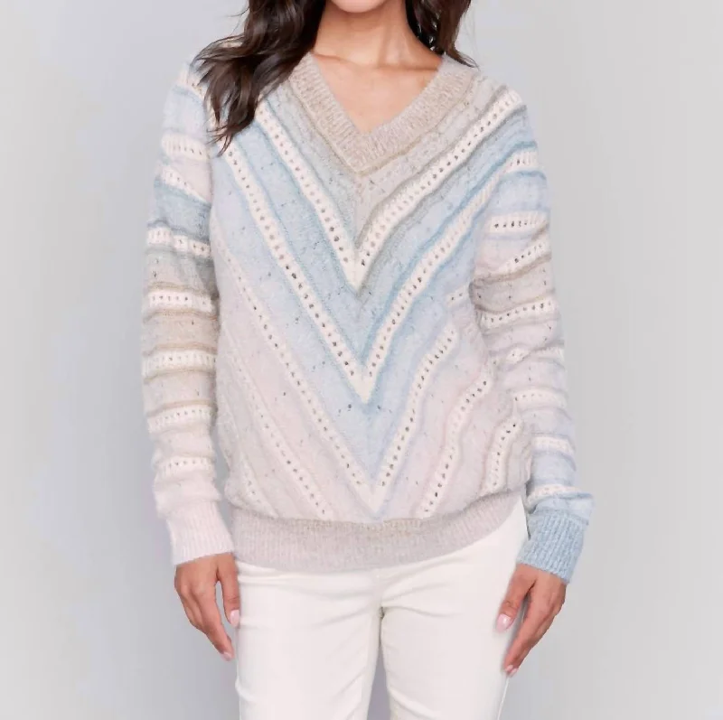 Plus Size Women's Turtleneck Sweater Dresses with Side SlitsOmbre Chevron Knit Sweater In Frost Plus Size Women's Turtleneck Sweater Dresses with Side SlitsOmbre Chevron Knit Sweater In Frost