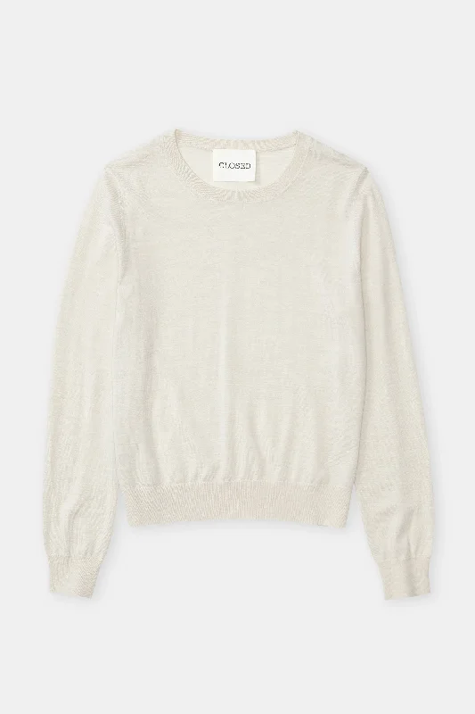 V - Neck Women's Ribbed Wool Sweaters for FallPearl Beige Crew Knit