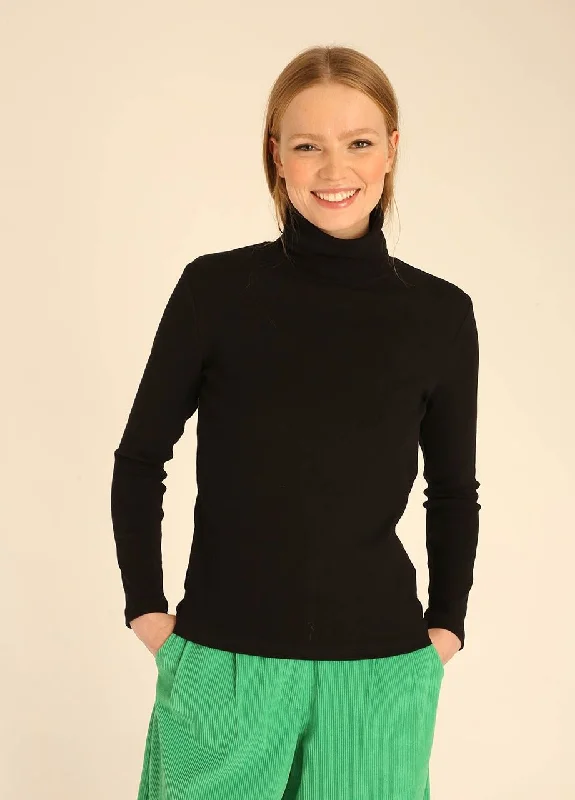 Hooded Women's Fleece - Lined Sweaters for WinterPerkins Turtleneck in Black