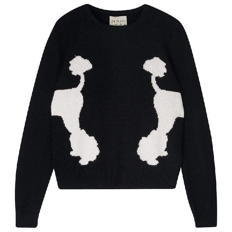 Plus Size Women's Embroidered Sweaters in Ethnic StylesPoodle Crew Sweater in Black and White Plus Size Women's Embroidered Sweaters in Ethnic StylesPoodle Crew Sweater in Black and White