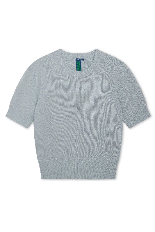 Short Sleeve Women's Cotton Blend Sweaters in Pastel ColorsPop Glacial Primary Tee