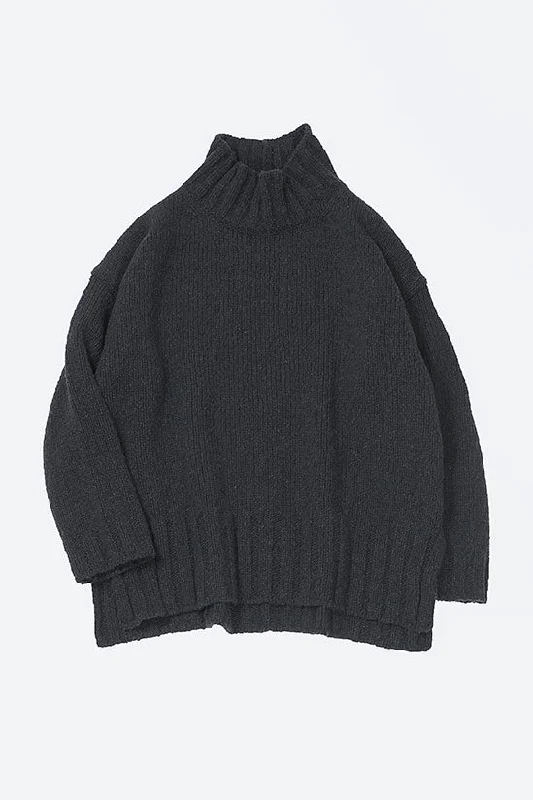 Plus Size Women's Ruffled Hem Sweaters in Floral PrintsRenew Charcoal Turtleneck