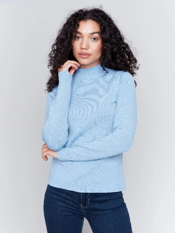 Women's Long Sleeve Turtleneck Cashmere SweatersReversible Jacquard Mock Neck Sweater - Frost Women's Long Sleeve Turtleneck Cashmere SweatersReversible Jacquard Mock Neck Sweater - Frost