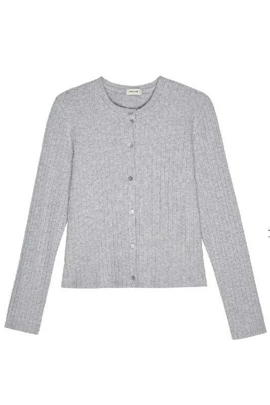Split - Hem Women's Linen Blend Sweaters for SpringRibbed Heather Grey Cardi